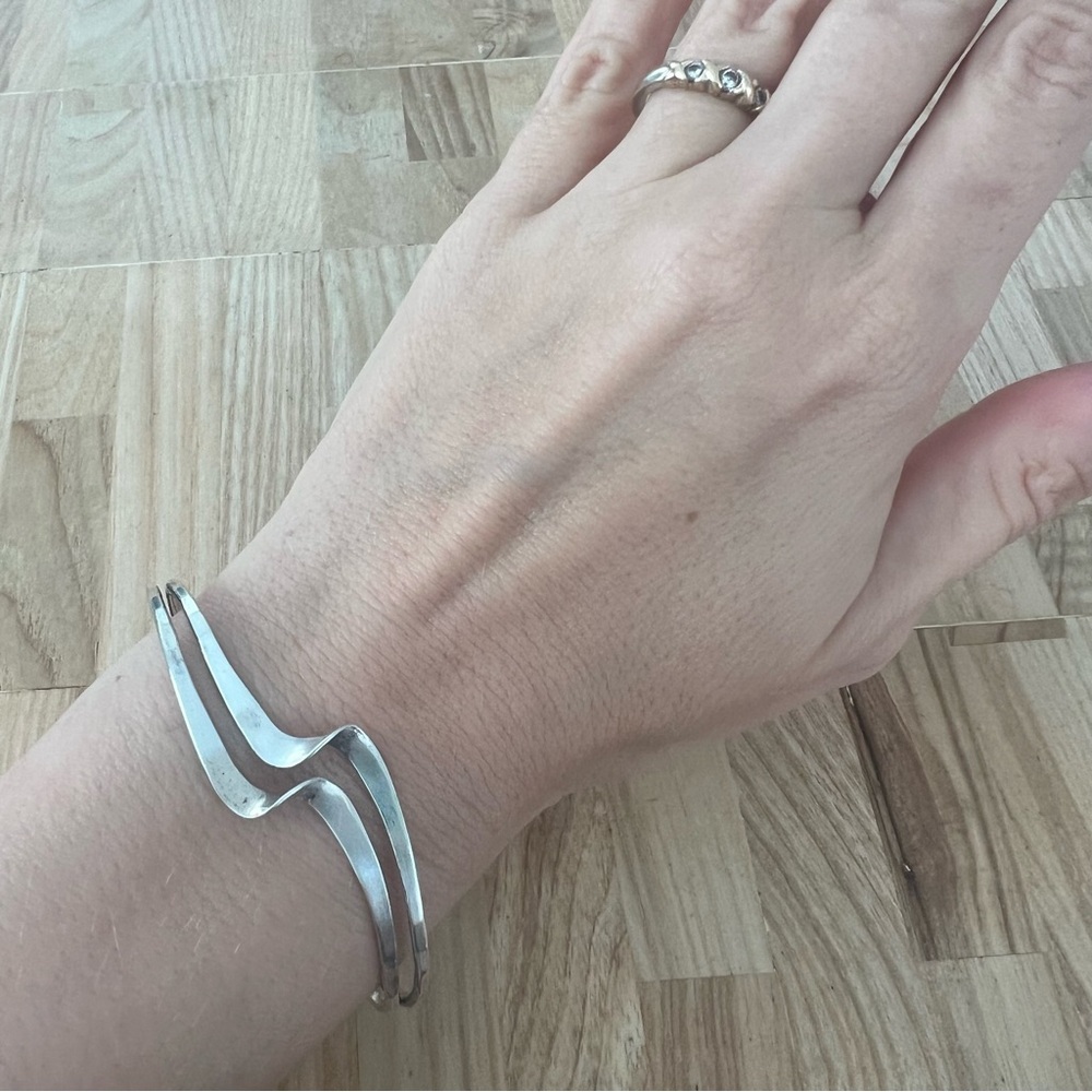 Vintage Modernist Wave Sterling Silver Cuff Bracelet
